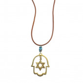שרשרת מעור קאמל, חמסה ותליון מגן דוד בציפוי זהב 24 קראט